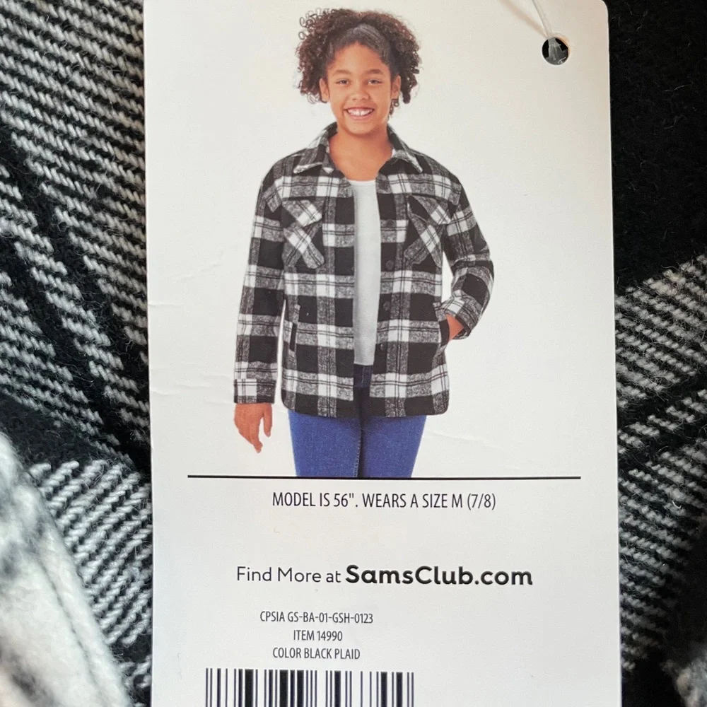 Member's Mark Black White Buffalo Plaid Fleece Shacket Size Youth XL (14/16)